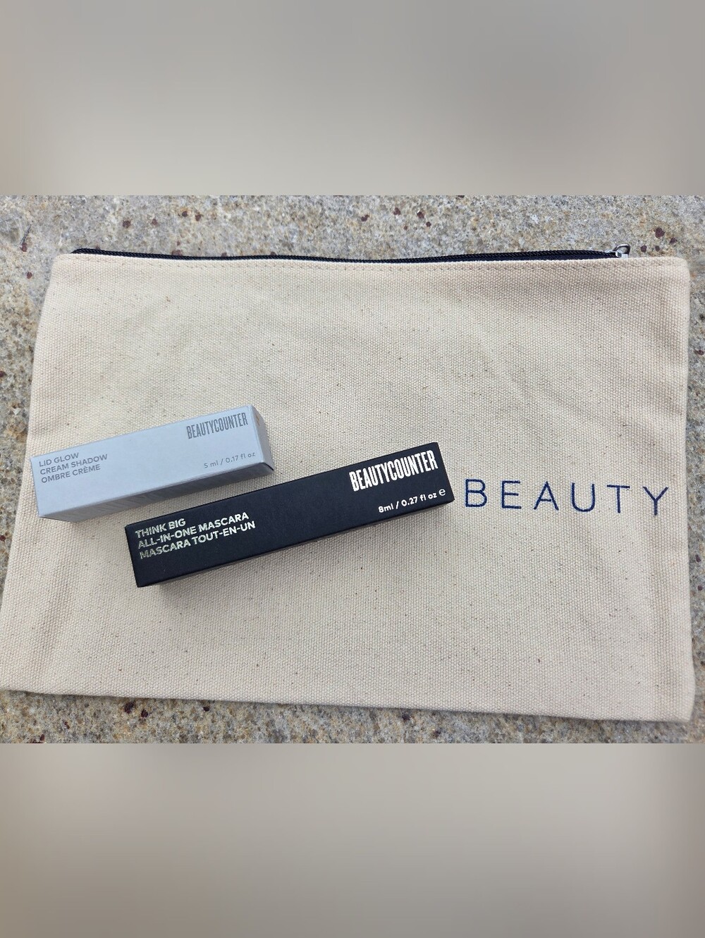 Beautycounter Makeup Set Think Big Mascara + Lid Glow Cream Shadow Aura + Pouch